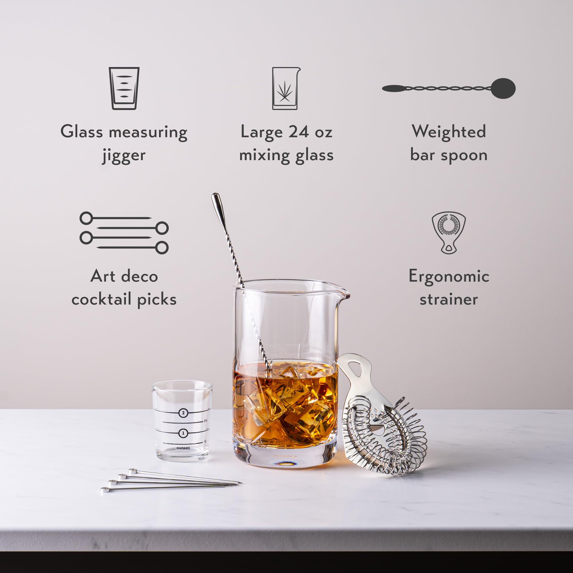 Cork & Mill old-fashioned kit with mixing set for signature cocktails.