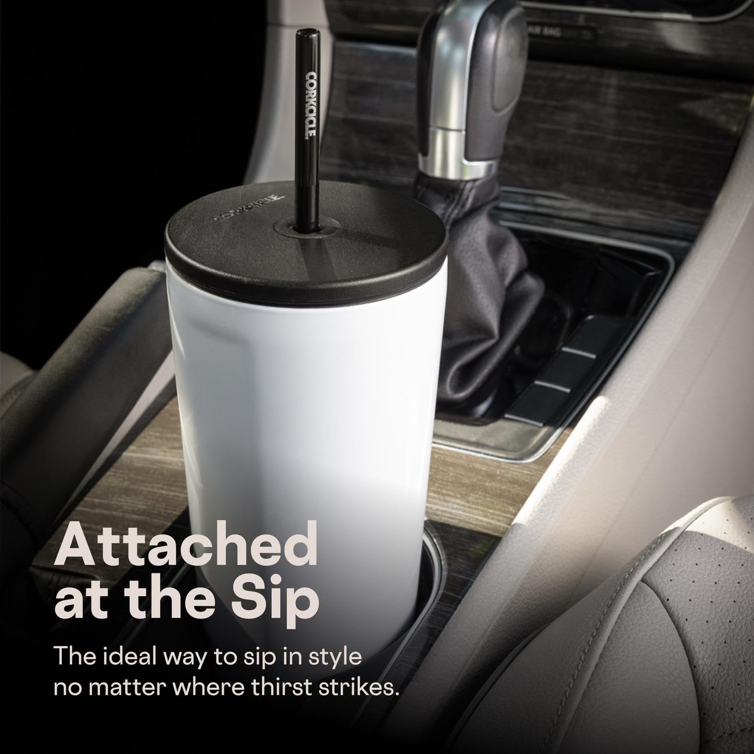 Corkcicle base fits standard cupholders for easy transport.