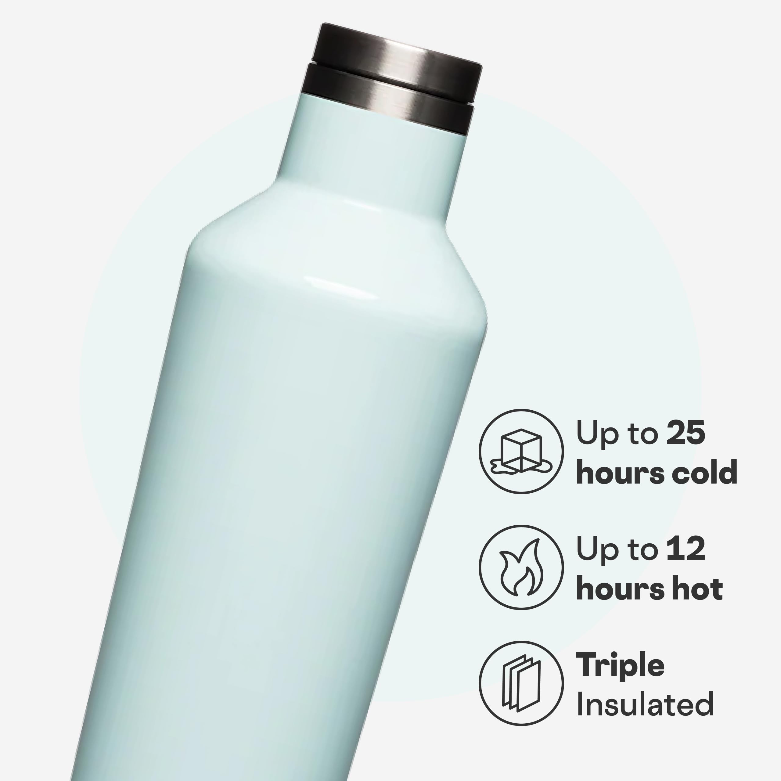 Corkcicle Classic Canteen 25oz being held demonstrates easy-grip flat sides for travel