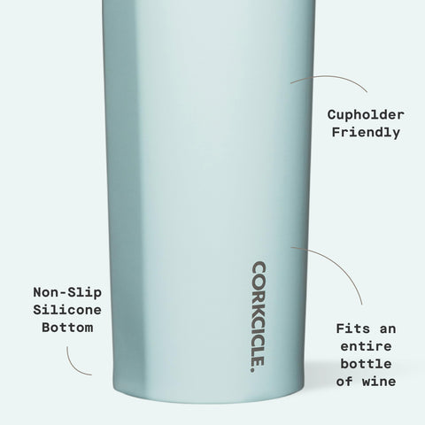 Corkcicle Classic Canteen in cupholder showcases cupholder-friendly design for commutes