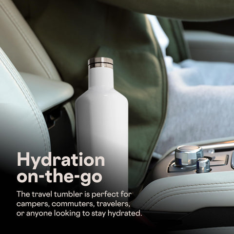 Corkcicle Classic Canteen during travel highlights durable stainless steel and temperature retention