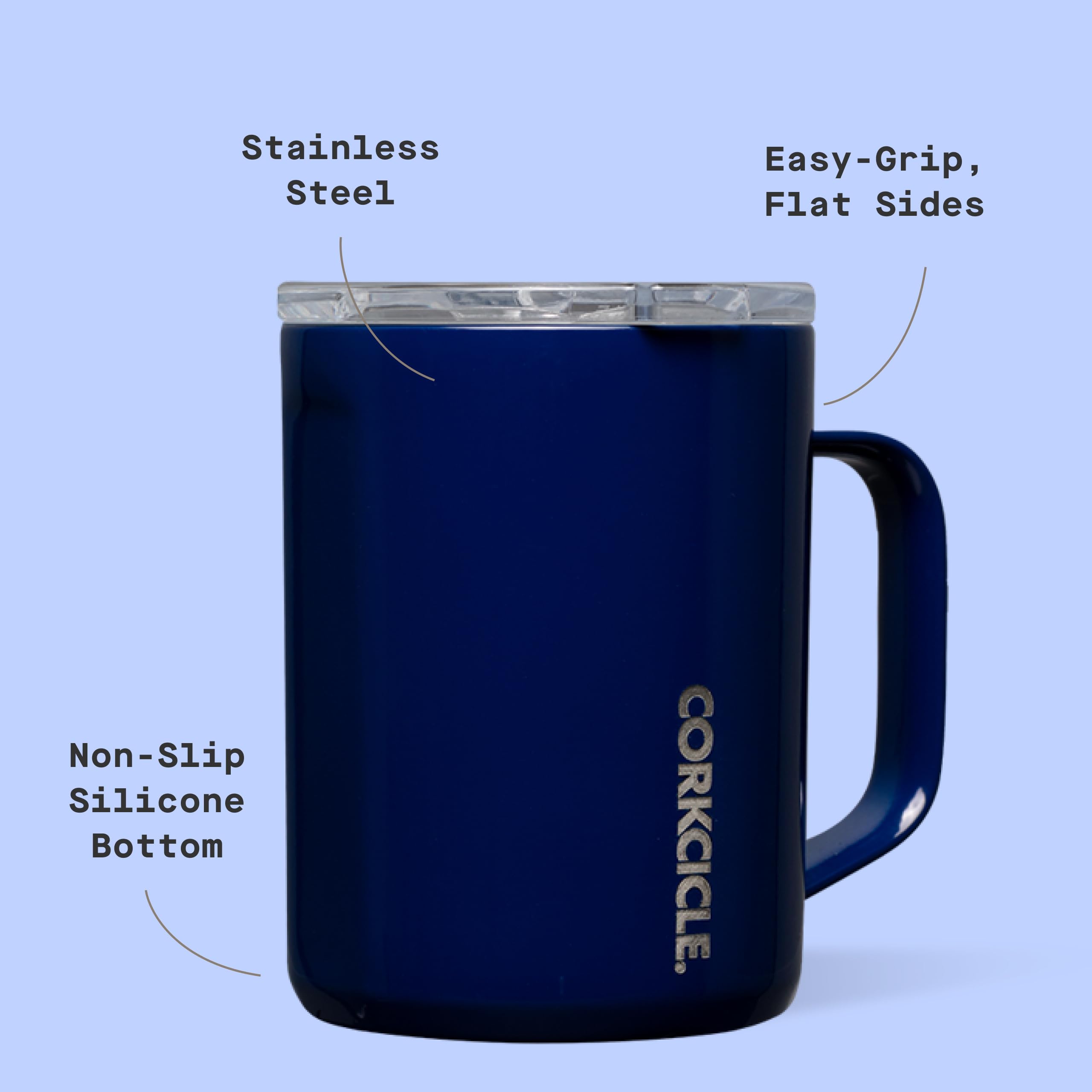 Corkcicle Classic Coffee Mug easy-grip flat sides prevent slips at desk