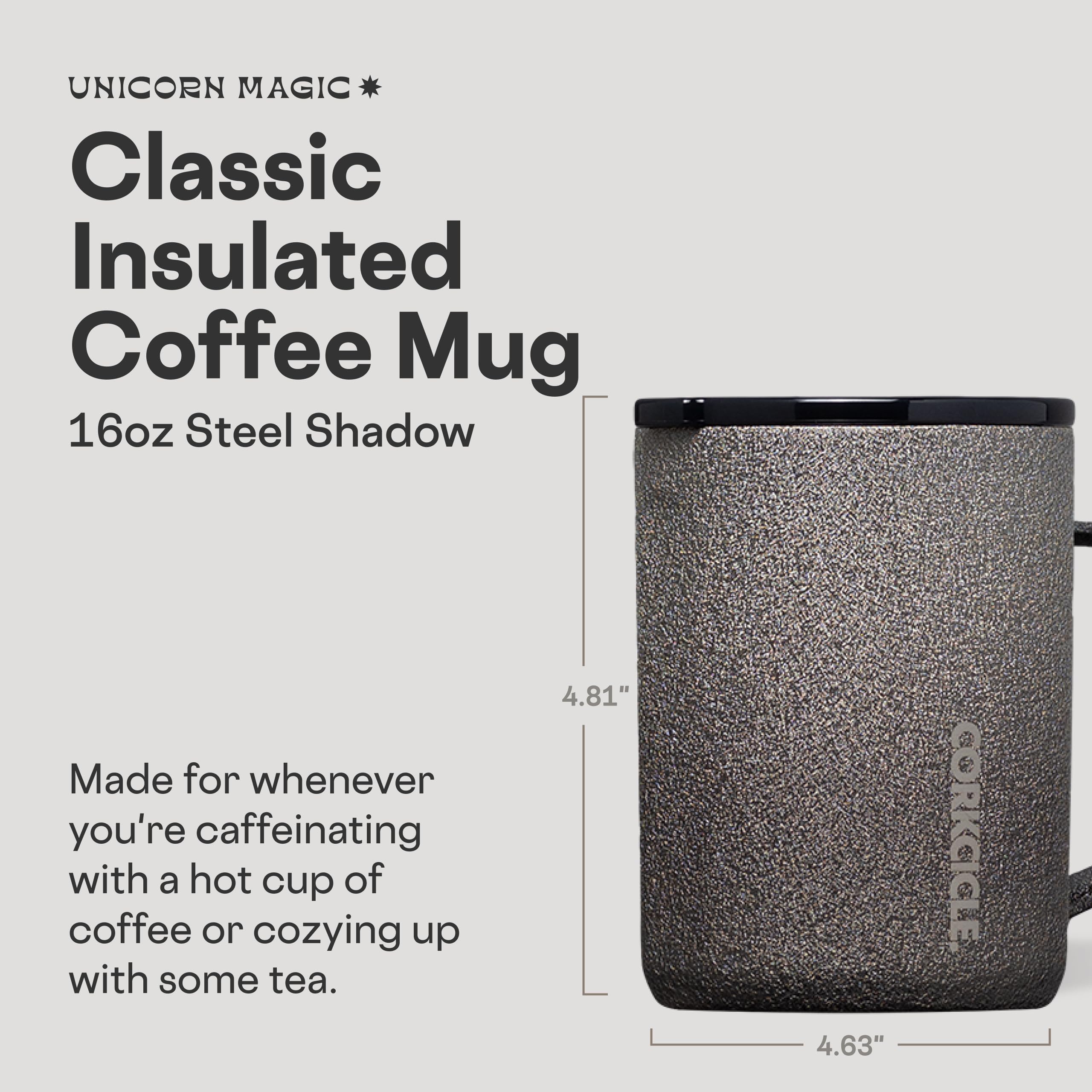 Corkcicle Classic Coffee Mug flat sides provide a secure, comfortable grip