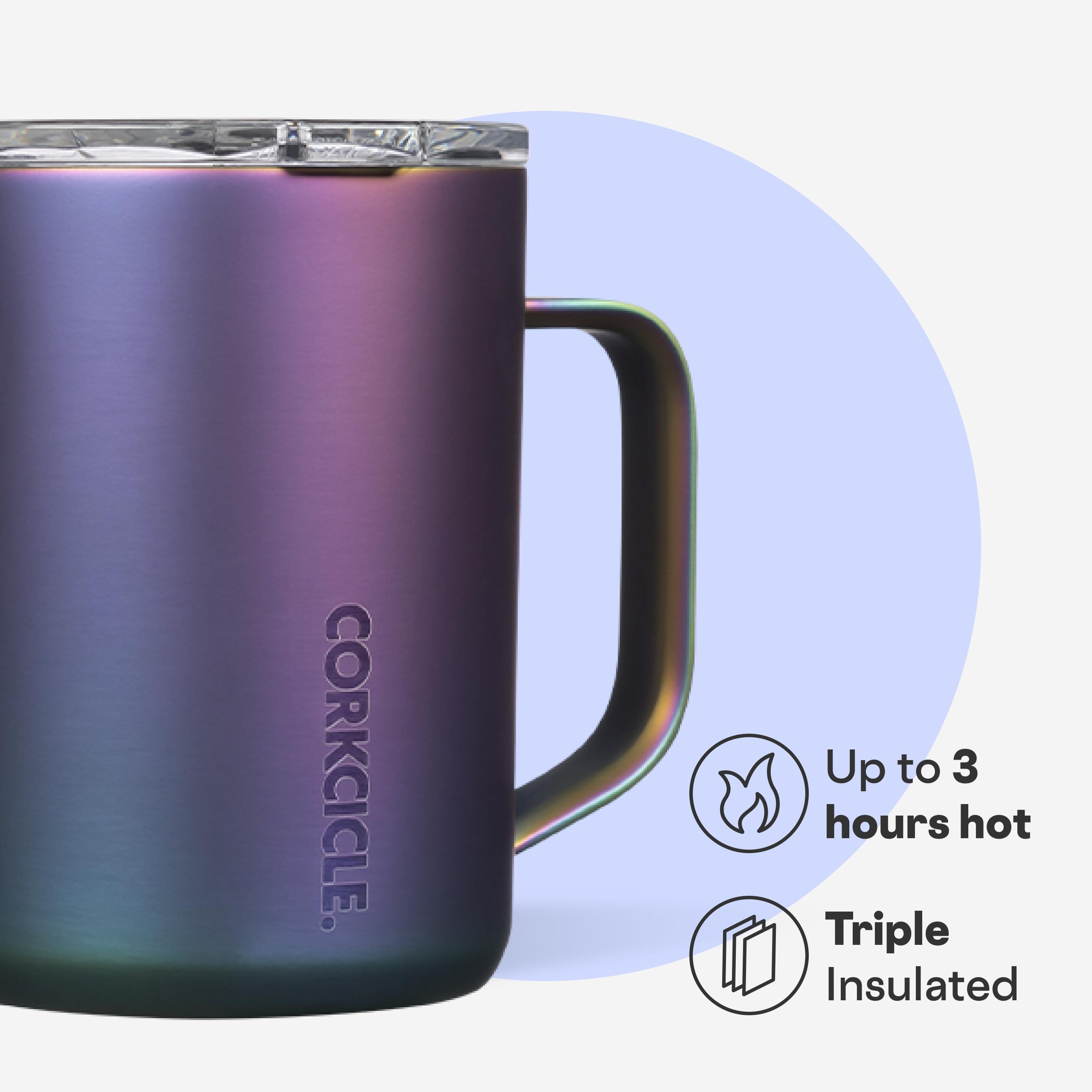 Corkcicle Classic Coffee Mug sliding lid provides spill containment for busy days.