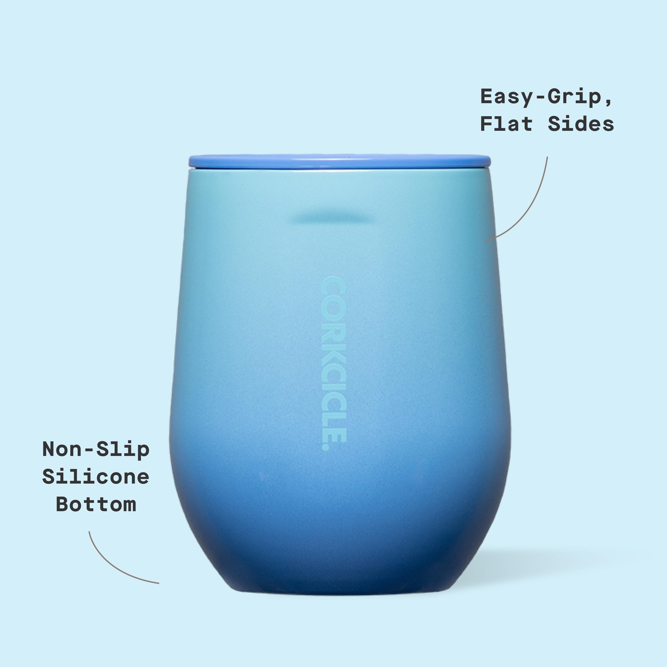 Corkcicle Classic Stemless in poolside setting showcases ice-cold drinks anywhere