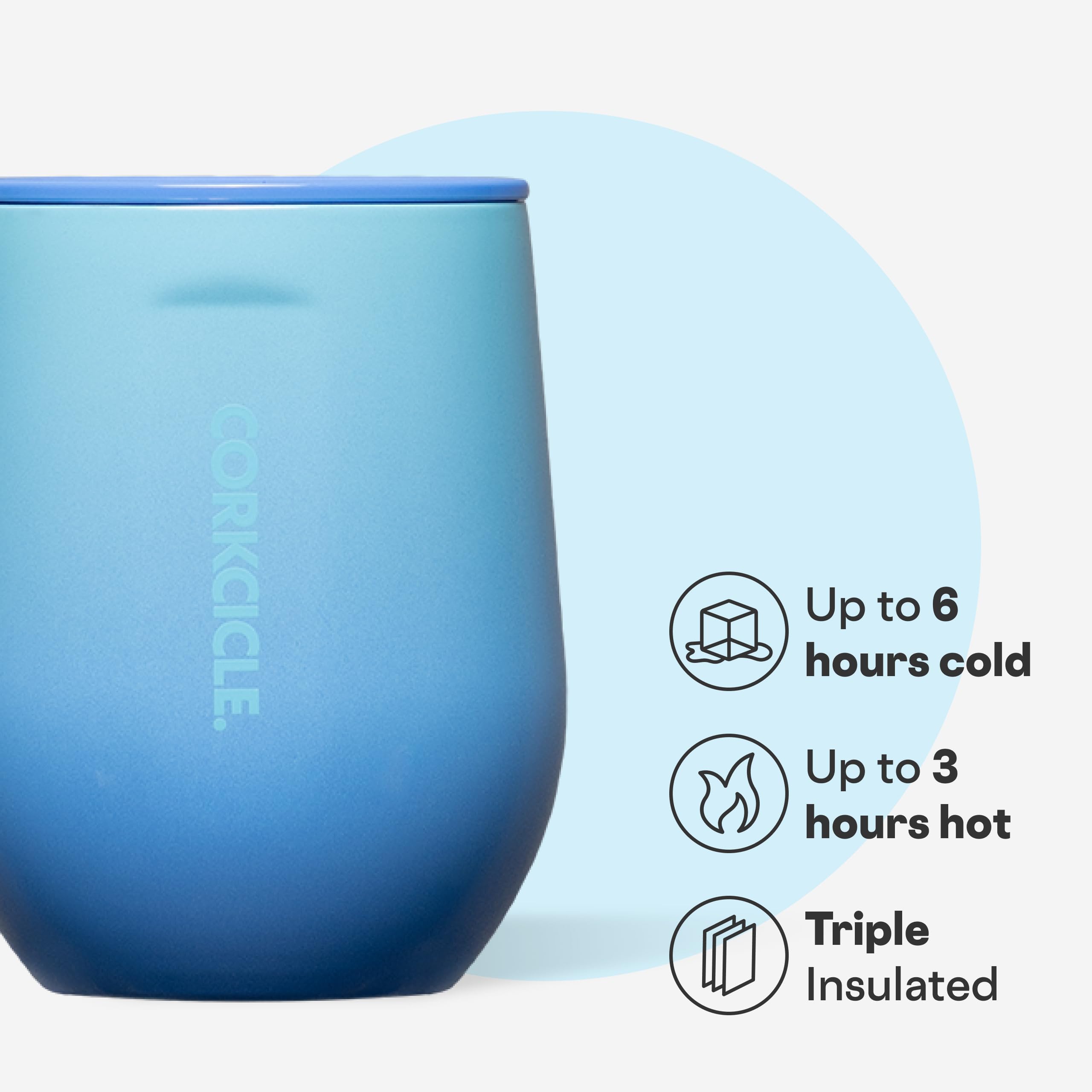 Corkcicle Classic Stemless with sliding lid keeps beverages secure during travel