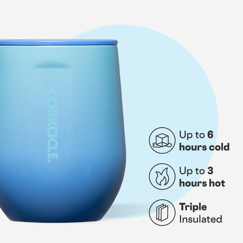 Corkcicle Classic Stemless with sliding lid keeps beverages secure during travel