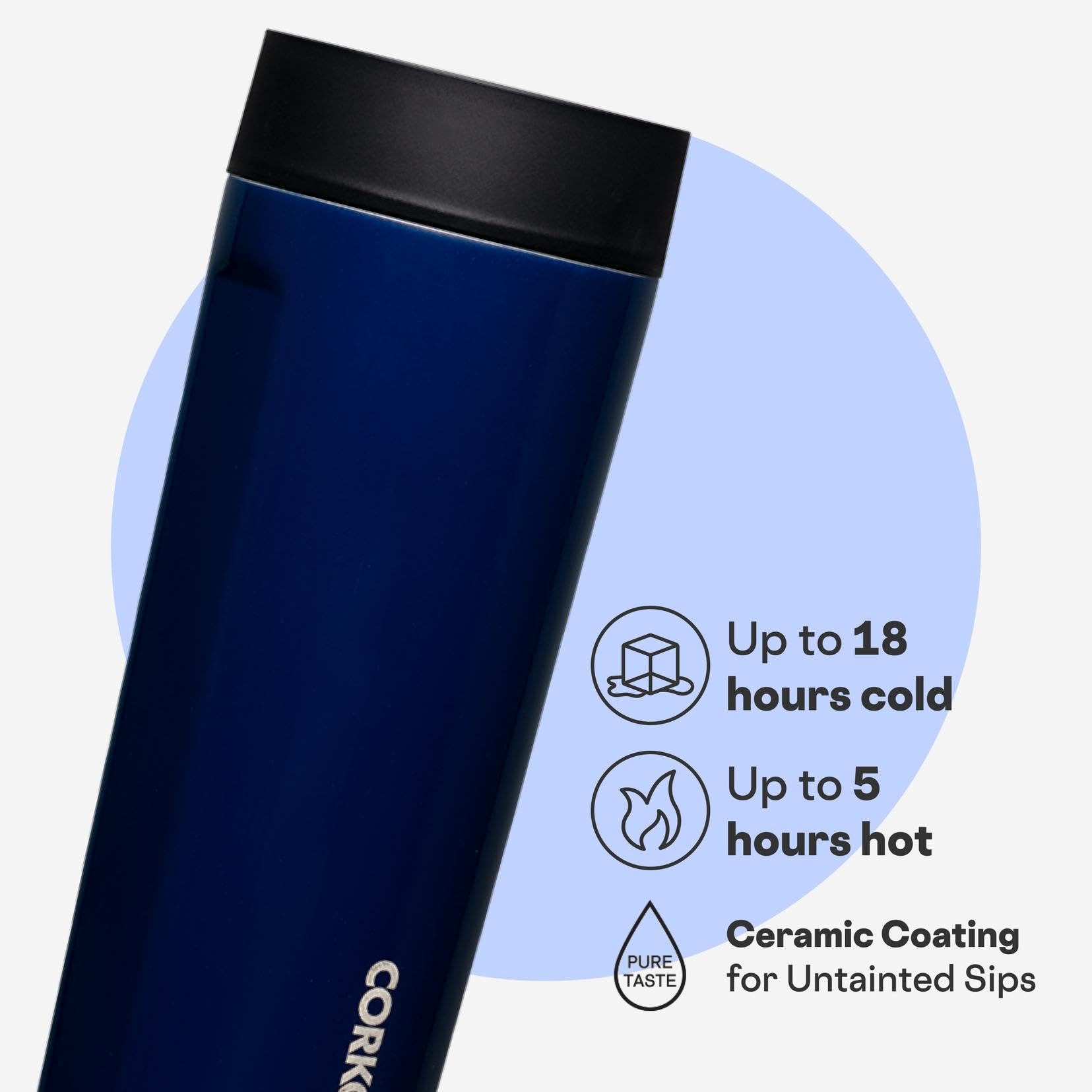 Corkcicle Commuter Cup 17oz capacity for hot or cold beverages.