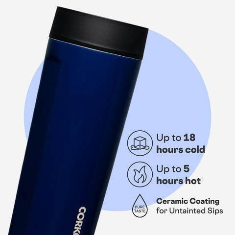 Corkcicle Commuter Cup 17oz capacity for hot or cold beverages.