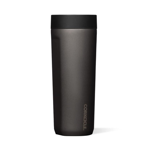 Corkcicle Commuter Cup 17 oz slate closeup, spill-free travel for daily commuting