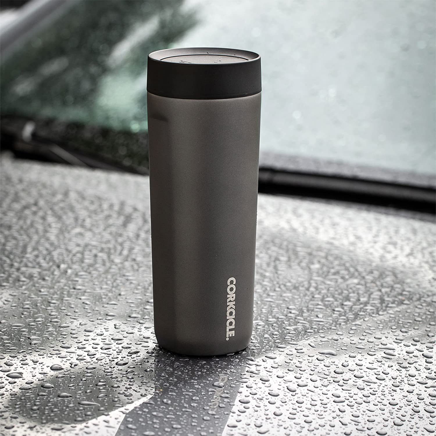 Corkcicle Commuter Cup slate color, keeps cold for long commutes