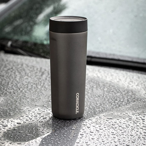 Corkcicle Commuter Cup slate color, keeps cold for long commutes