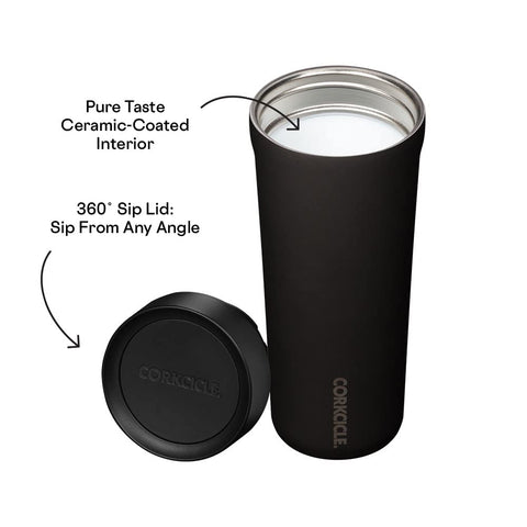 Corkcicle Commuter Cup 17 oz slate lid view, mess-free sipping on the go