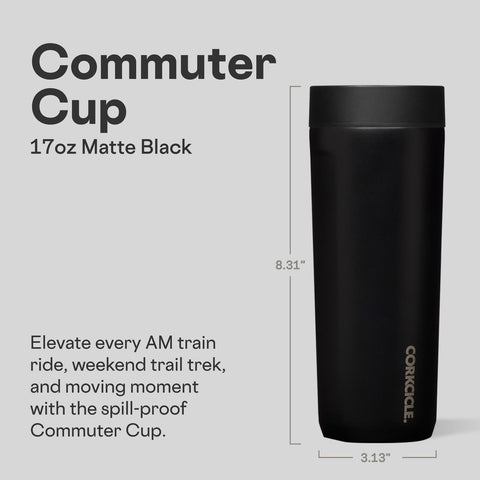 Corkcicle Commuter Cup 360-lid enables sip-from-any-angle use and reduces spills.