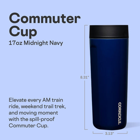 Corkcicle Commuter Cup 360° sip lid enabling spill-free sips on the go.
