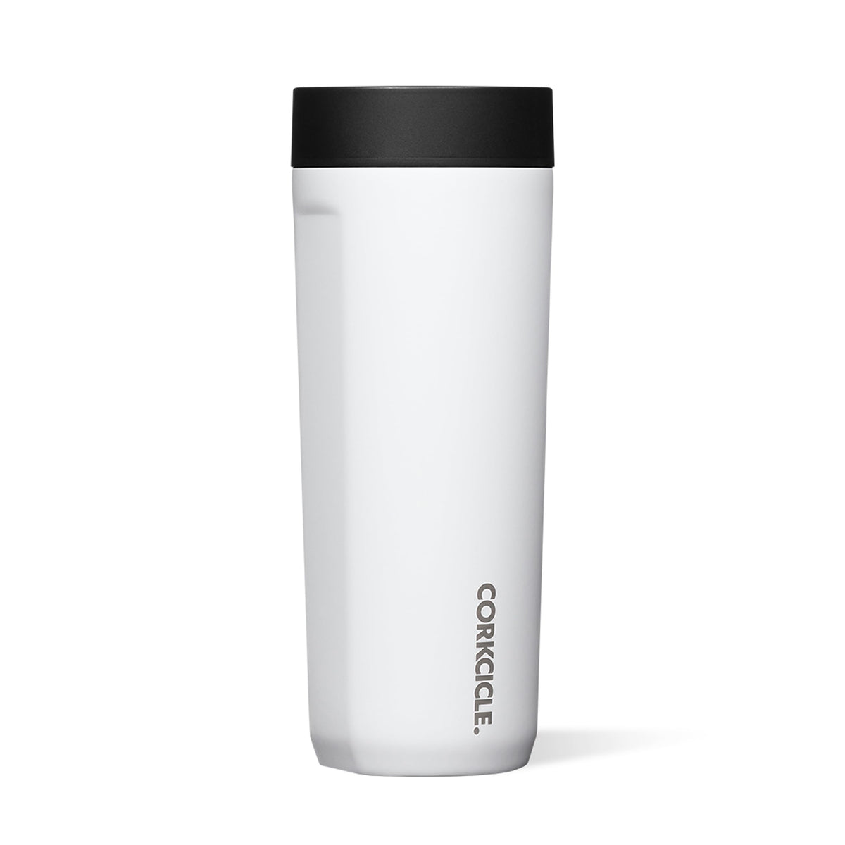 Corkcicle Commuter Cup gloss white side view for on-the-go hydration.