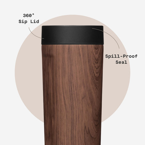 Corkcicle Commuter Cup hot steam graphic conveys hot beverage readiness