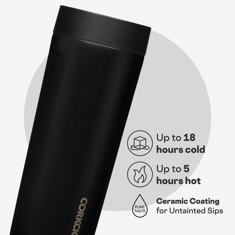 Corkcicle Commuter Cup in use during commute, fits cup holder.