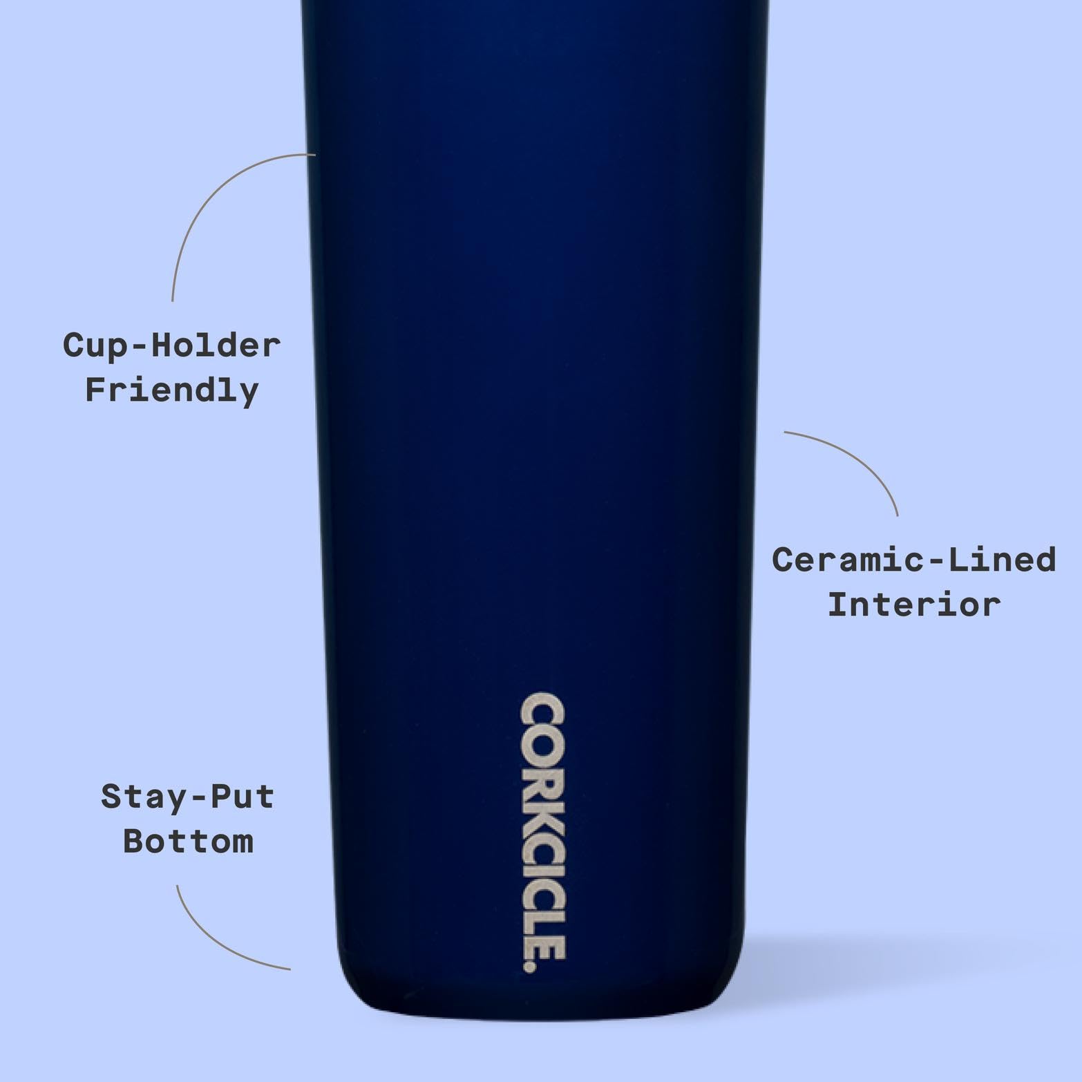 Corkcicle Commuter Cup insulated metal body preserves temperature.