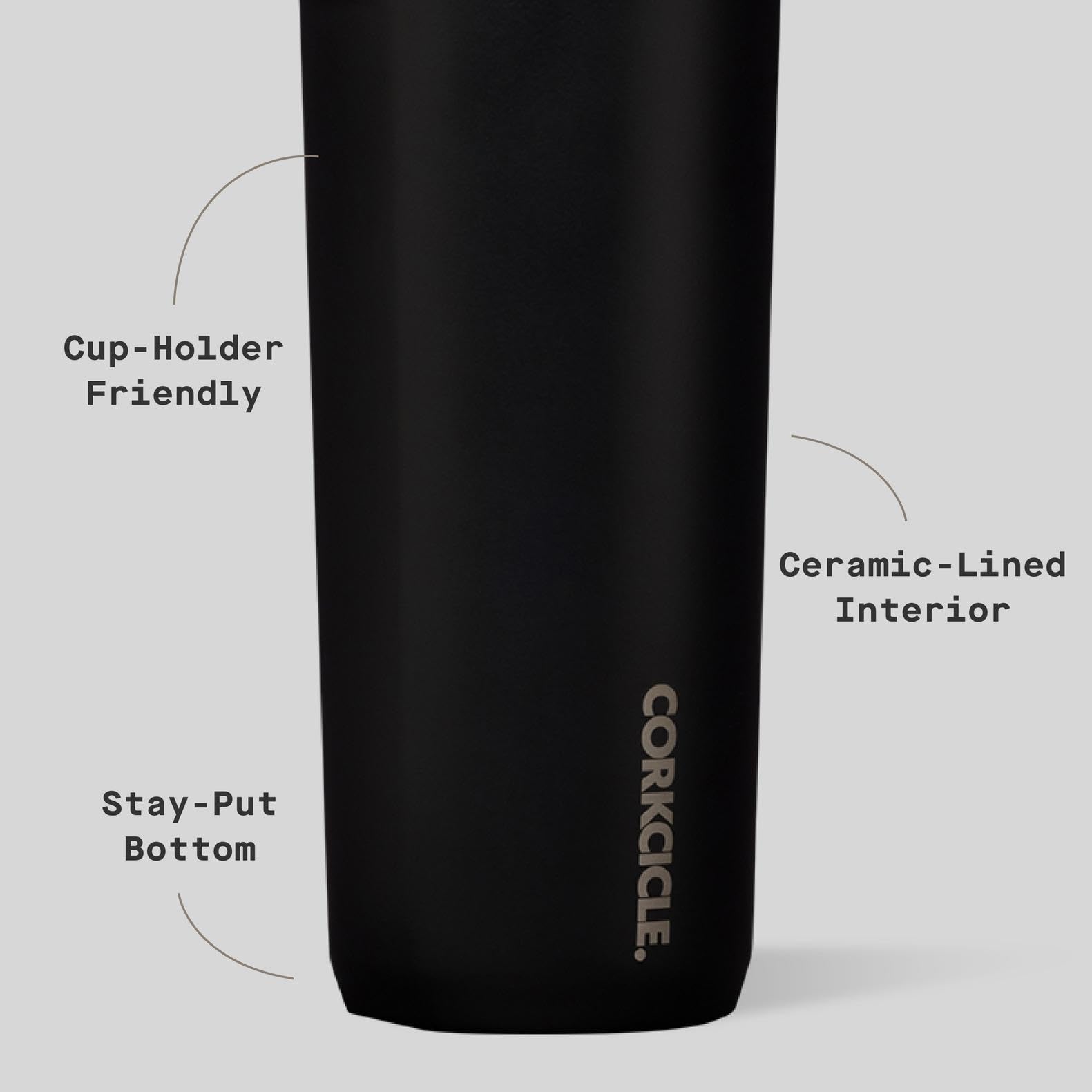 Corkcicle Commuter Cup insulated stainless steel maintains temperature on the go.