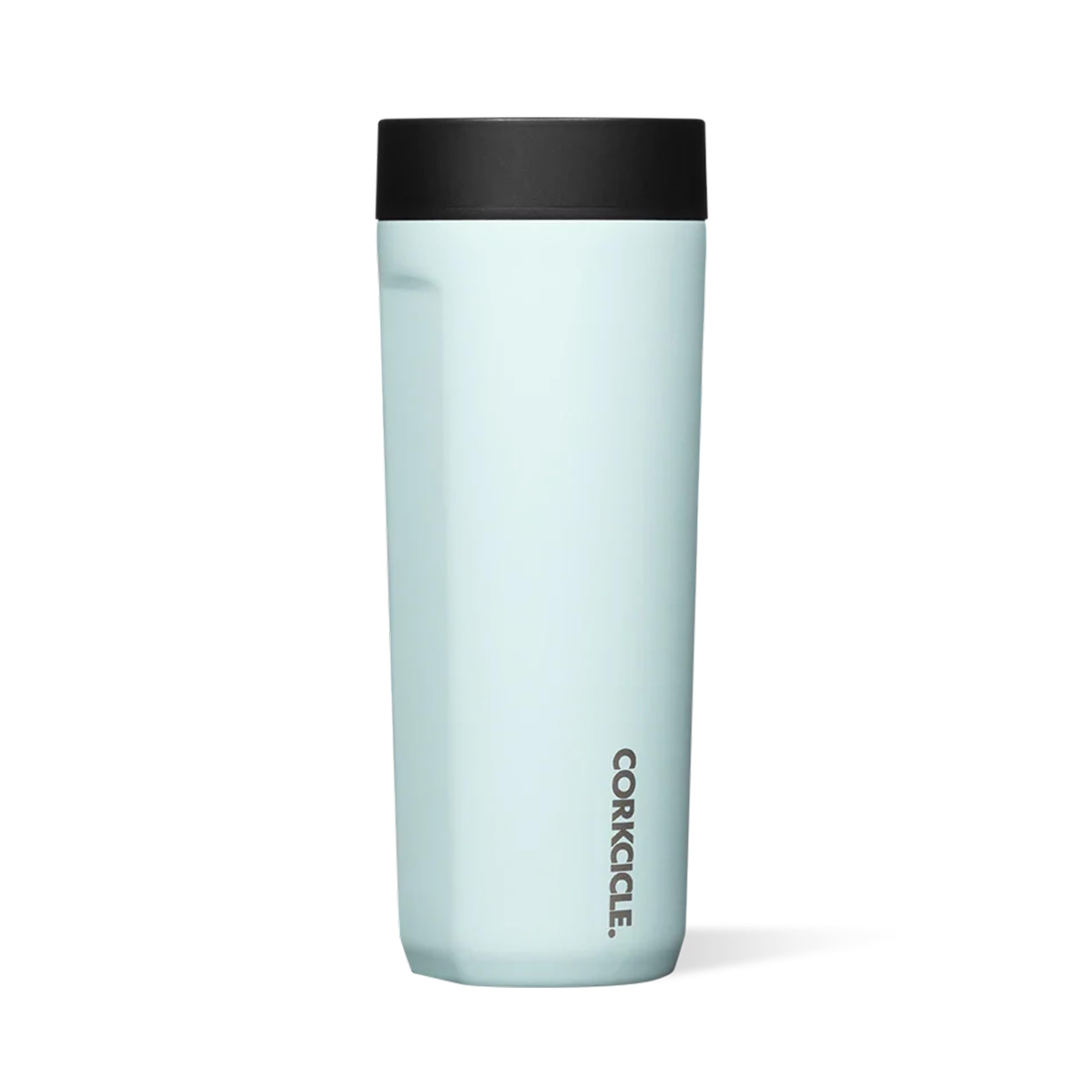 Corkcicle Commuter Cup lid close-up showing 360-degree sip design for spill-proof travel
