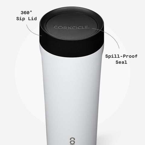 Corkcicle Commuter Cup slim profile fits bags and pockets.