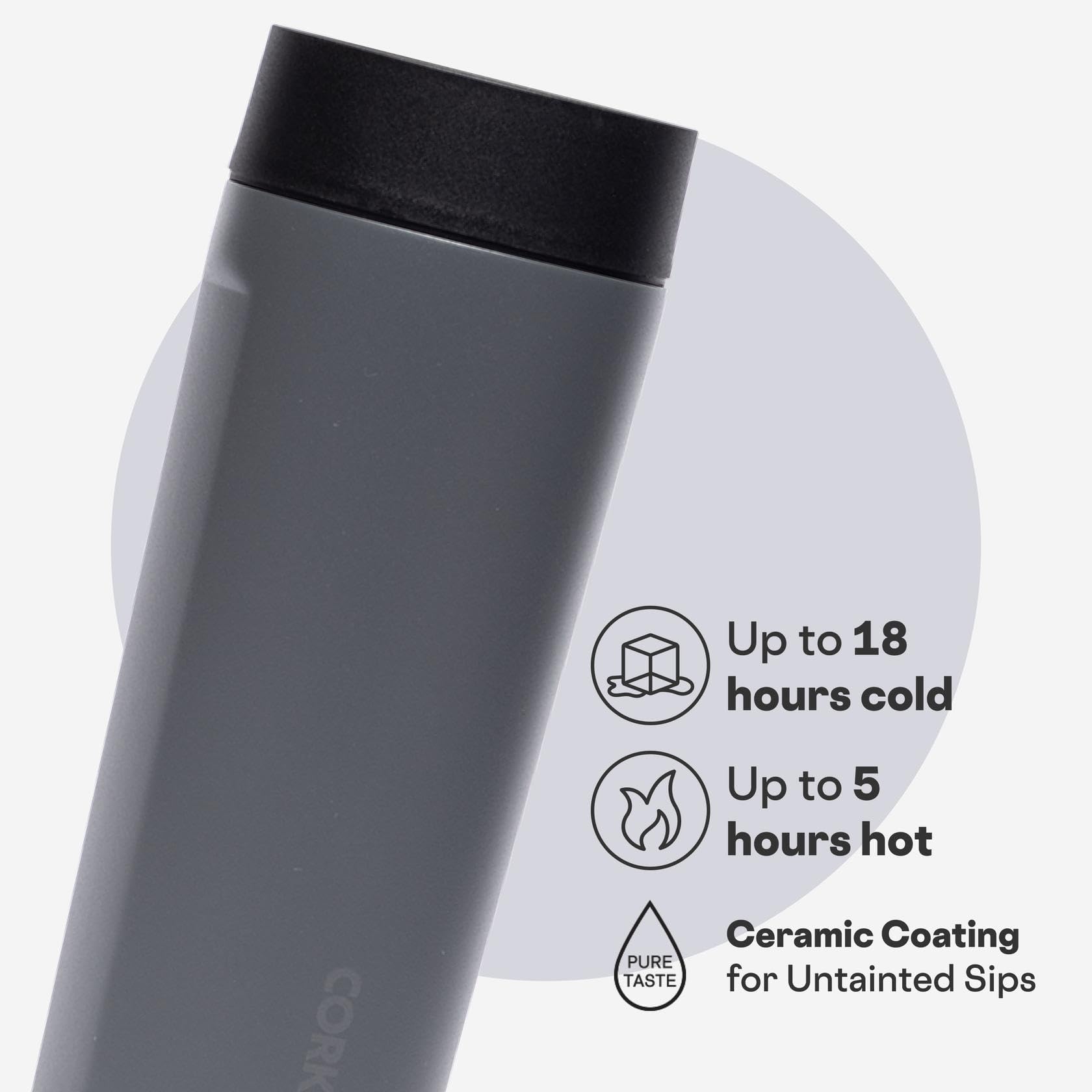 Corkcicle Commuter Cup triple insulation keeps beverages cold for hours.