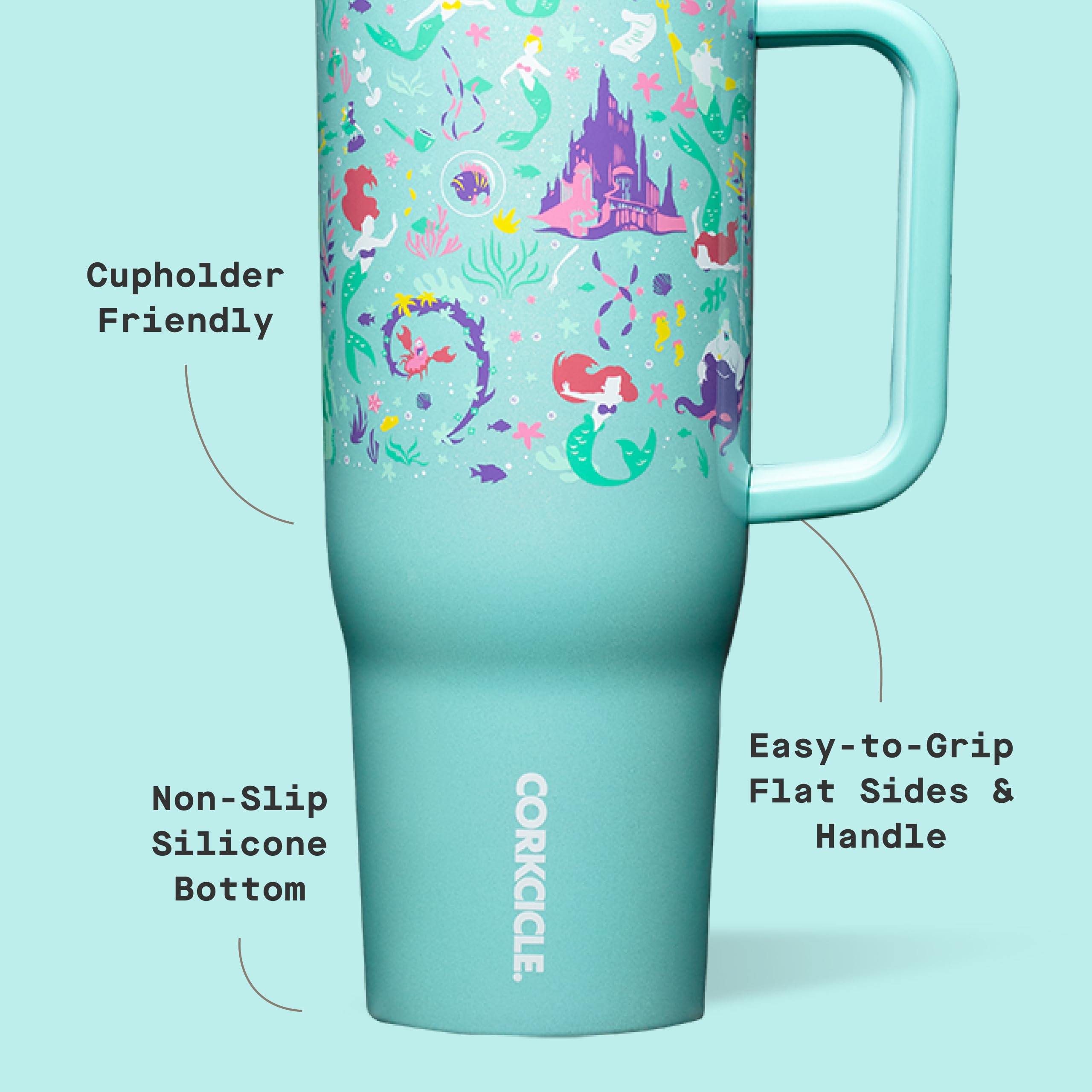 Corkcicle Cruiser 40 oz tumbler fits most cupholders for travel convenience