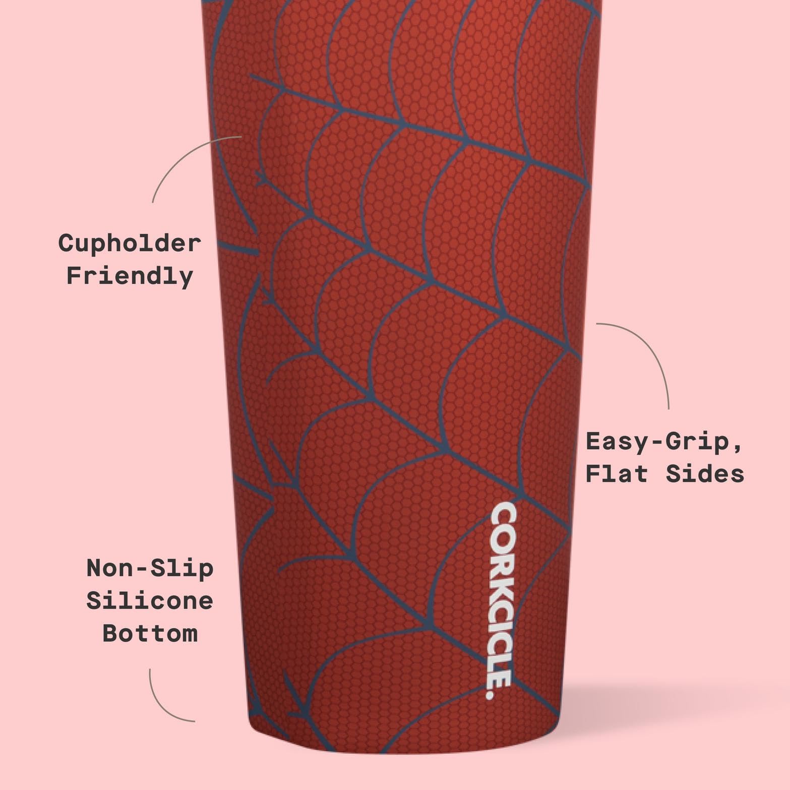 Corkcicle Disney Spider-Man tumbler flat sides provide secure grip