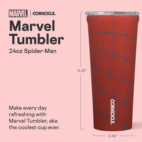 Corkcicle Disney Spider-Man tumbler with lid demonstrates leak-free sipping during commute