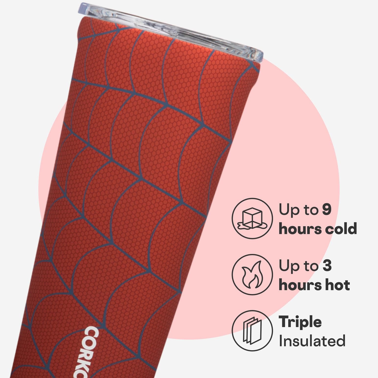 Corkcicle Disney Spider-Man 24oz with triple insulation for cold beverages up to 9 hours