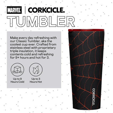 Corkcicle Marvel Tumbler Miles Morales side grip highlights a comfortable, non-slip hold.