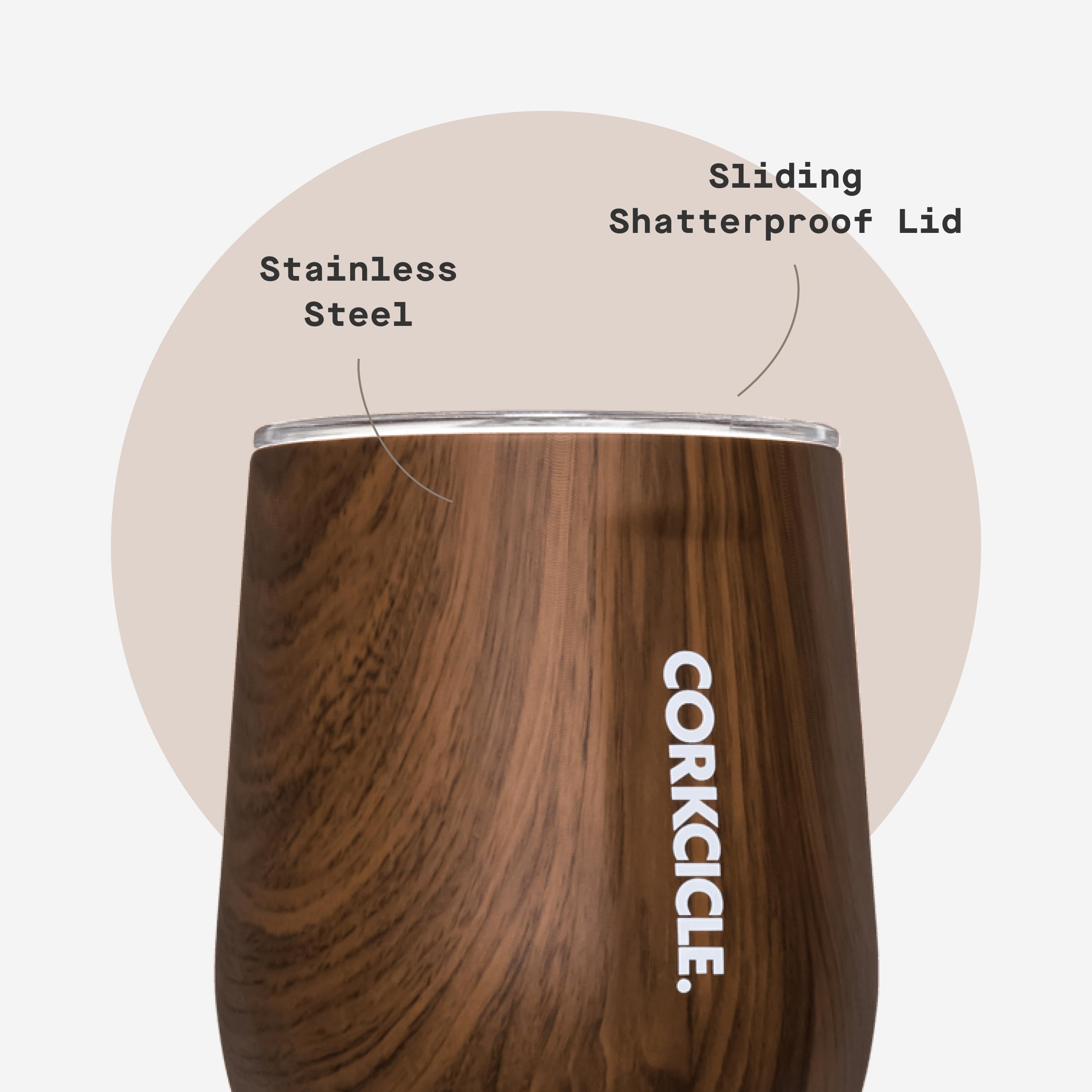 Corkcicle BPA-free design helps you sip responsibly and reduces waste.