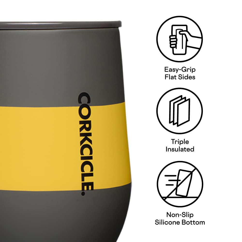 Corkcicle stemless tumbler with easy grip for secure travel.