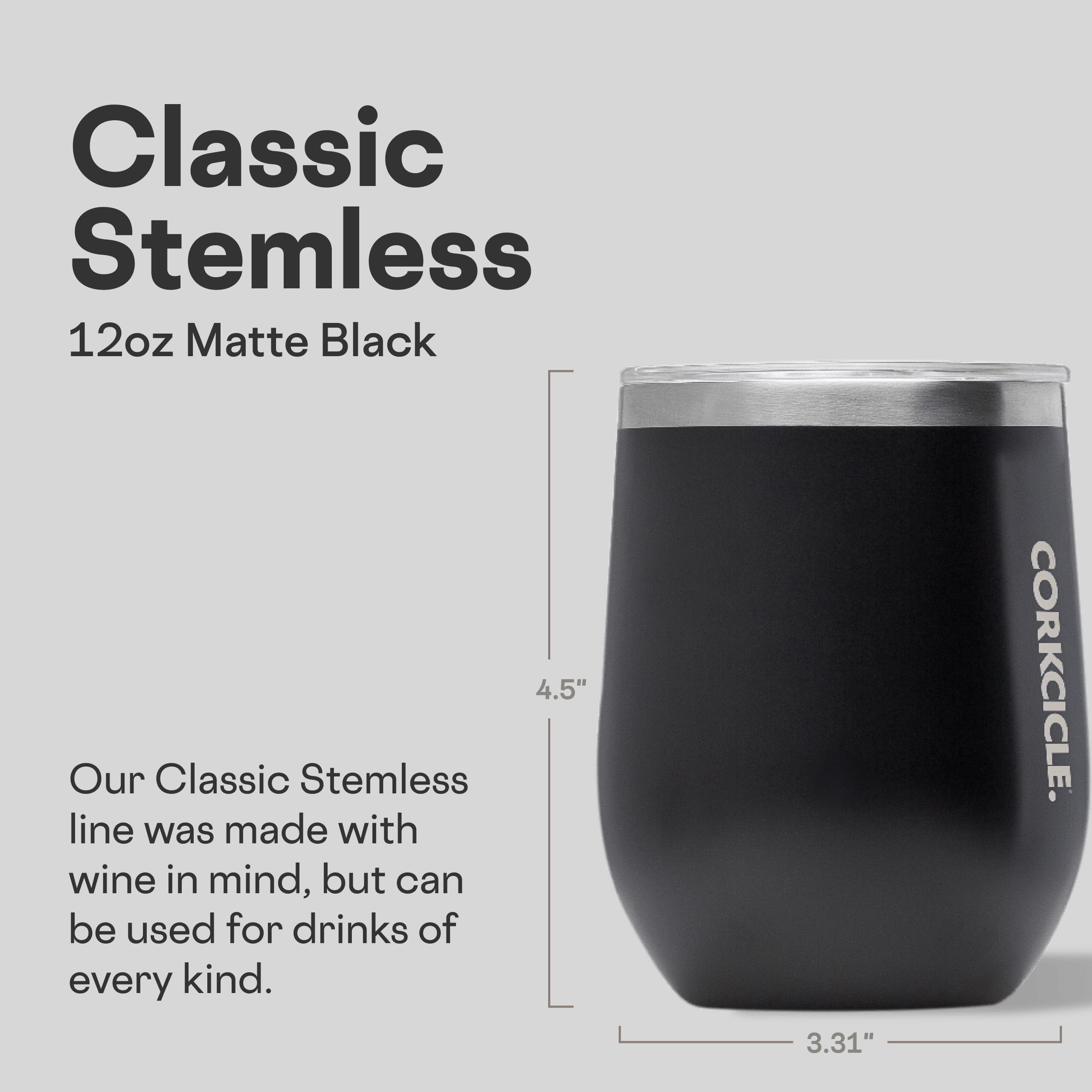 Corkcicle Stemless 12 oz tumbler side grip demonstrates easy handling for on-the-go sipping