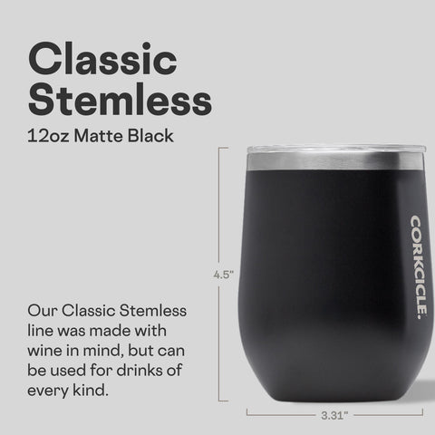 Corkcicle Stemless 12 oz tumbler side grip demonstrates easy handling for on-the-go sipping