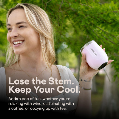 Corkcicle Stemless 12 oz size fits wine, coffee, or cocktails