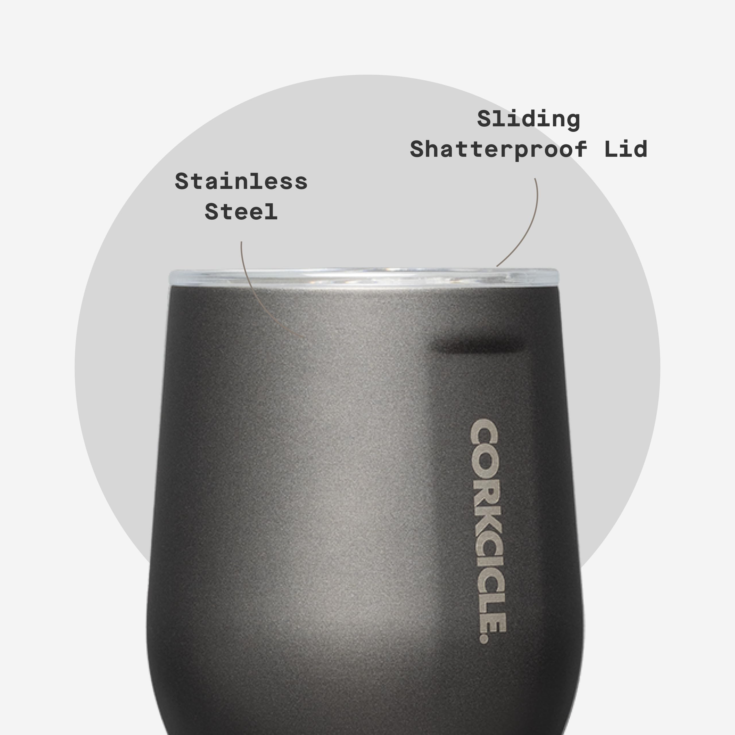 Corkcicle Stemless Wine Tumbler flat-sides provide a comfortable grip on the go.