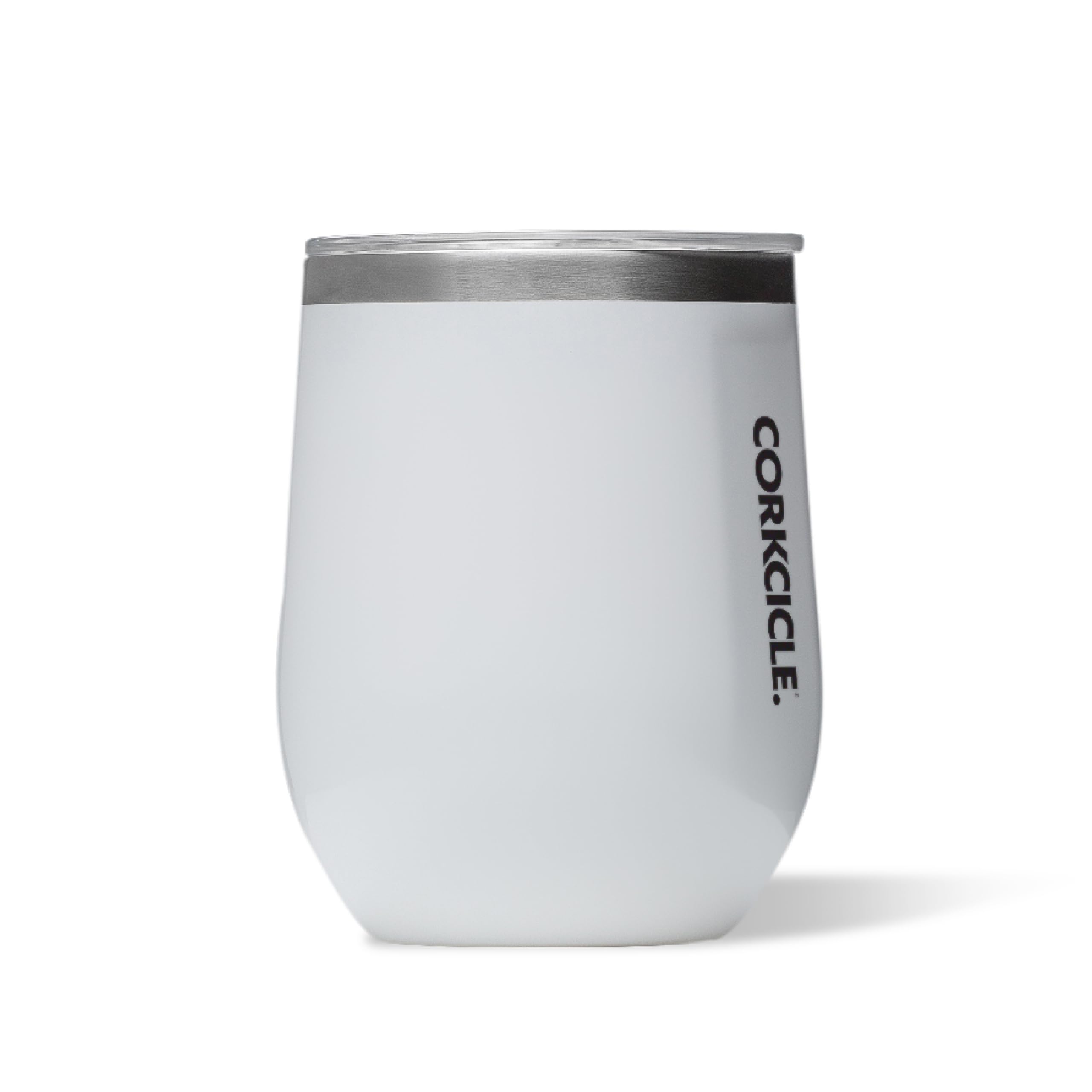 Corkcicle Stemless Wine Tumbler gloss white, close-up shine ideal for on-the-go sipping