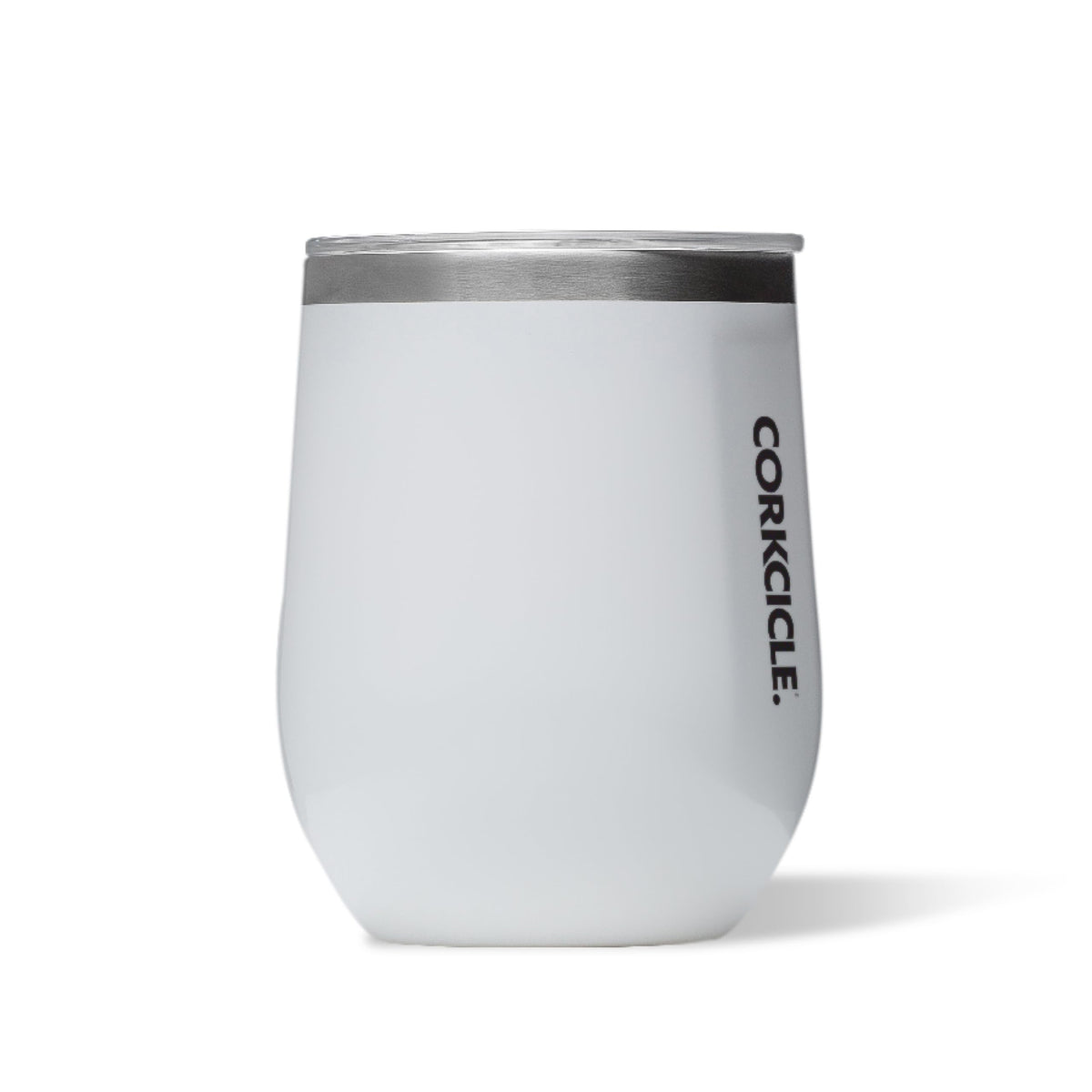 Corkcicle Stemless Wine Tumbler gloss white, close-up shine ideal for on-the-go sipping
