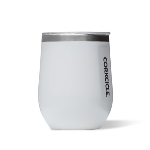 Corkcicle Stemless Wine Tumbler gloss white, close-up shine ideal for on-the-go sipping