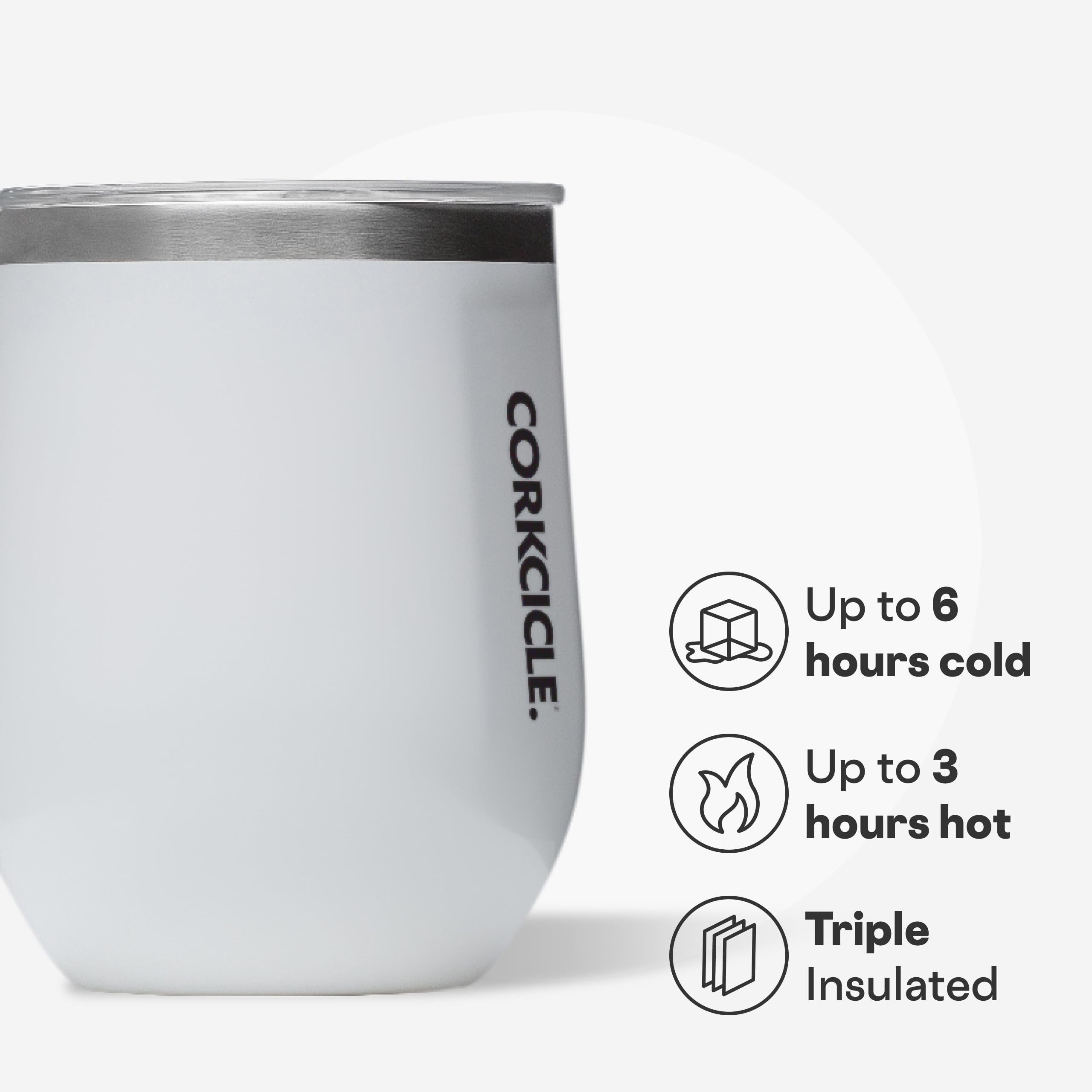 Corkcicle Stemless Wine Tumbler slide lid shown preventing spills during commutes