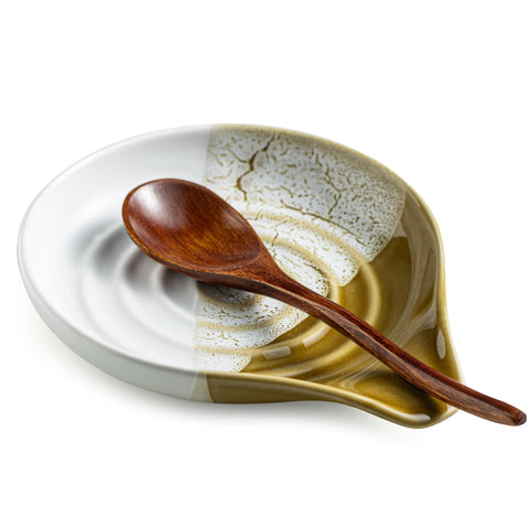 Cormomu ceramic spoon rest on stove top keeps utensils organized and mess-free.