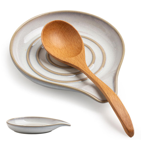 Cormomu ceramic spoon rest with swirl design for mess-free counters