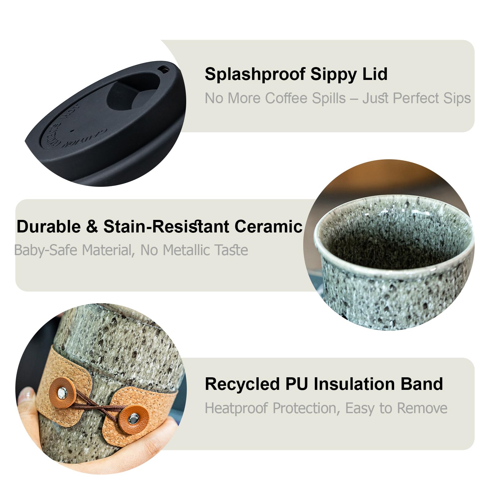 Cormomu mug with textured leather grip for secure handling