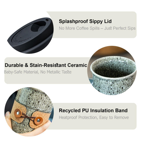 Cormomu mug with textured leather grip for secure handling