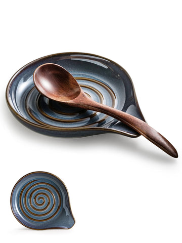 Cormomu spoon holder with reactive glaze adds elegant counter décor while keeping utensils handy.
