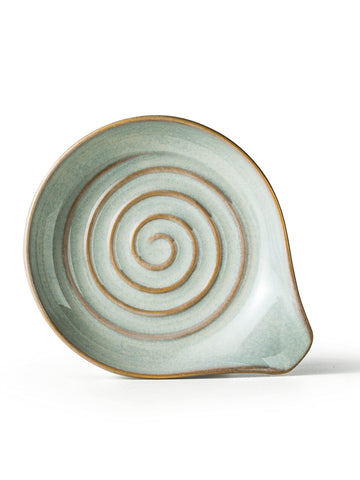 Cormomu spoon rest with gray reactive glaze center swirl adds artisanal flair