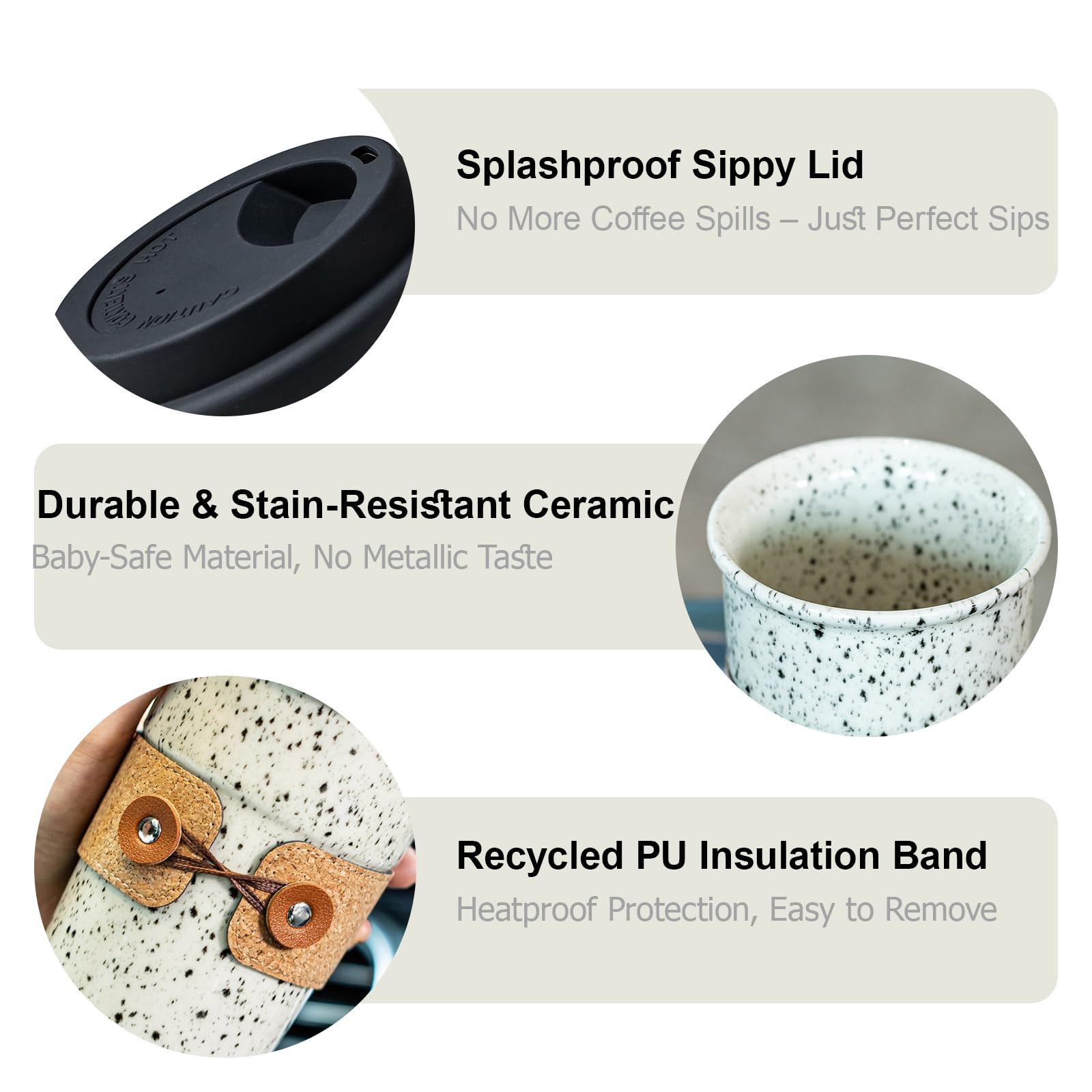 Cormomu travel mug ergonomic grip stays steady in busy hands.