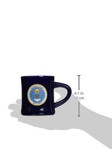 Cornell Air Force mug with blue glaze and handle view for desk use.